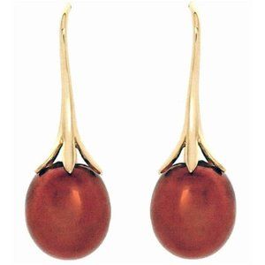 Fashionable New Earrings with Genuine 8mm Freshwater Pearls in 14K Yellow Gold.